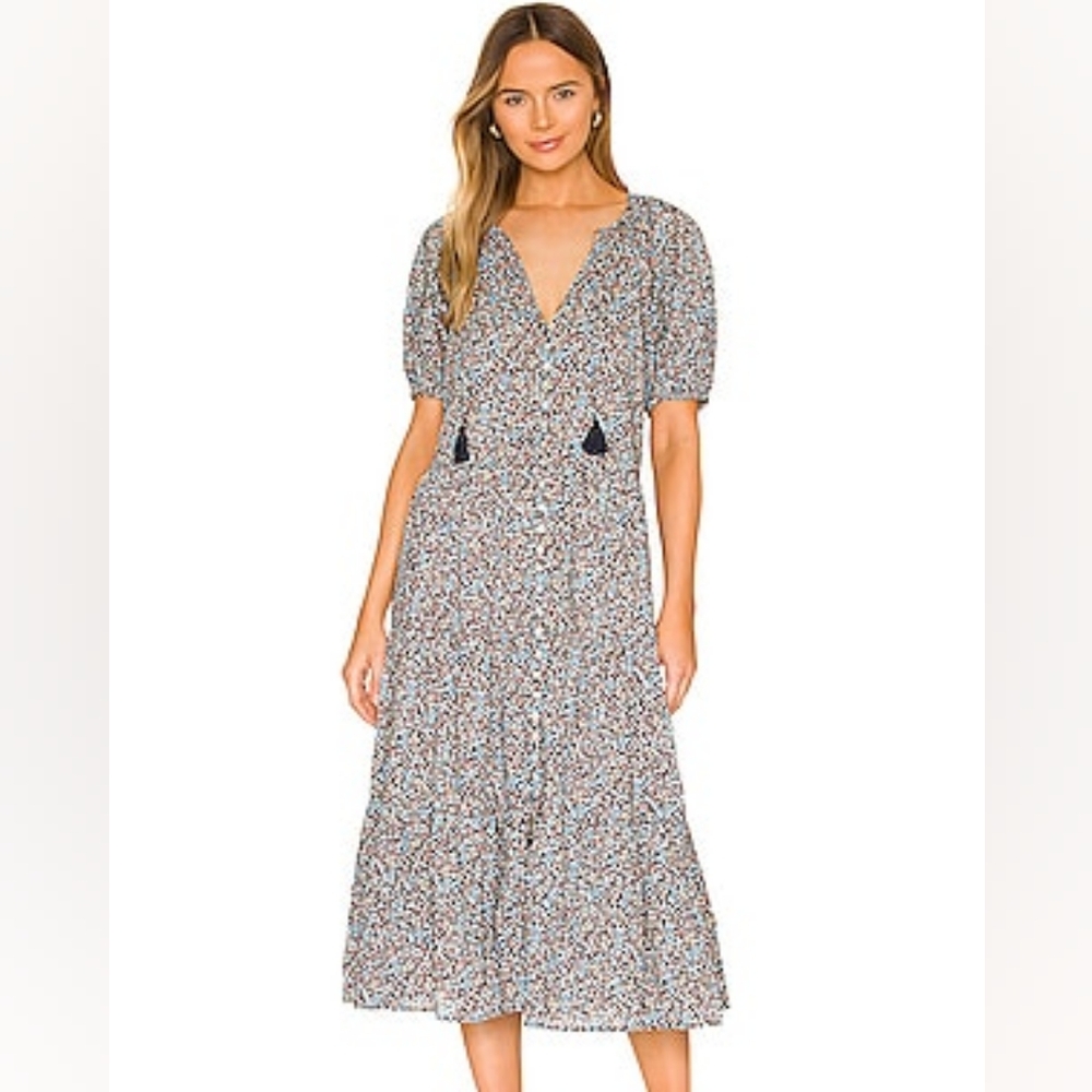 Spell & The Gypsy Collective Poppy blue floral puff sleeve smocked midi dress